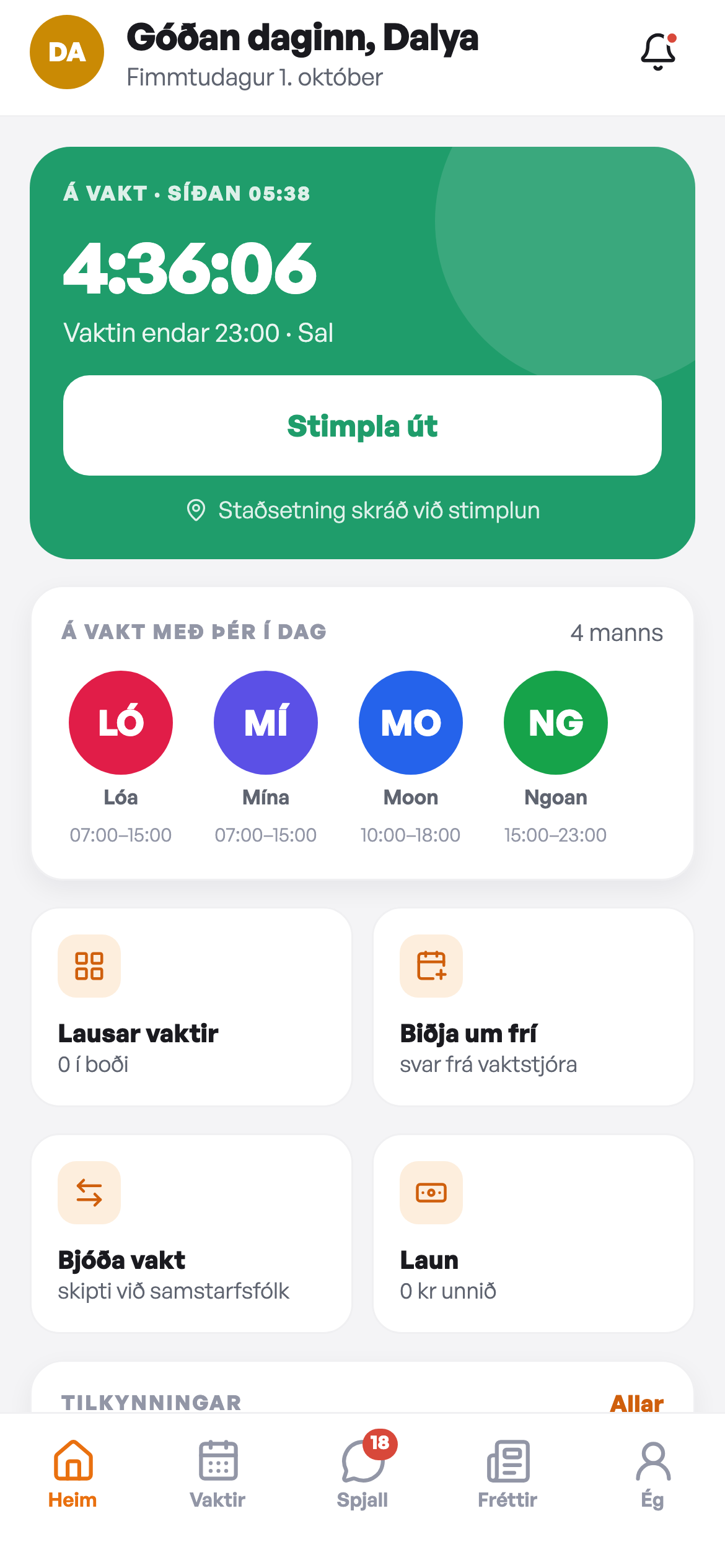 VAKTO-appið: starfsmaður á vakt